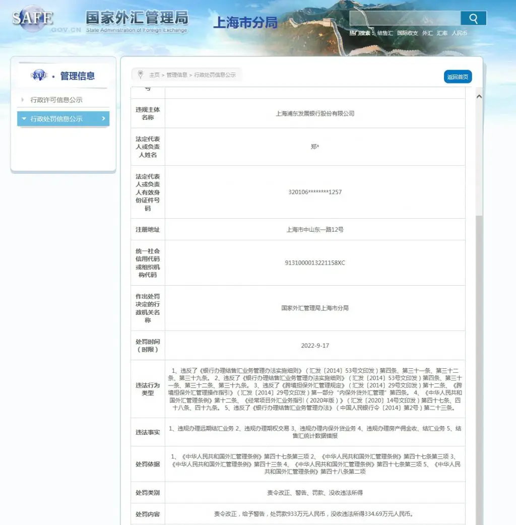 浦发银行被罚没超 1200 万：违规办理期权交易等“五宗罪”