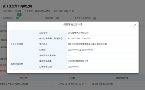 浙江理想汽车有限公司申请注销