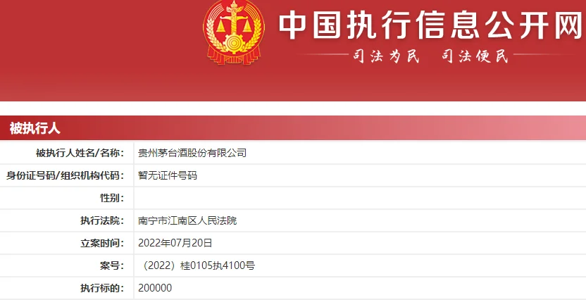贵州茅台成被执行人