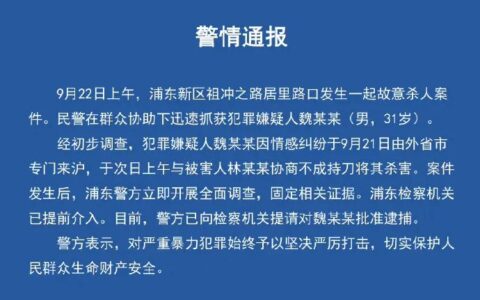 一男子在上海浦东持刀杀人，警方最新通报