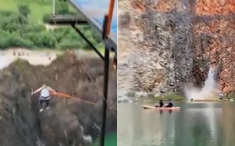 巴西男子蹦极庆祝离婚，绳子断裂意外从21米高空坠湖
