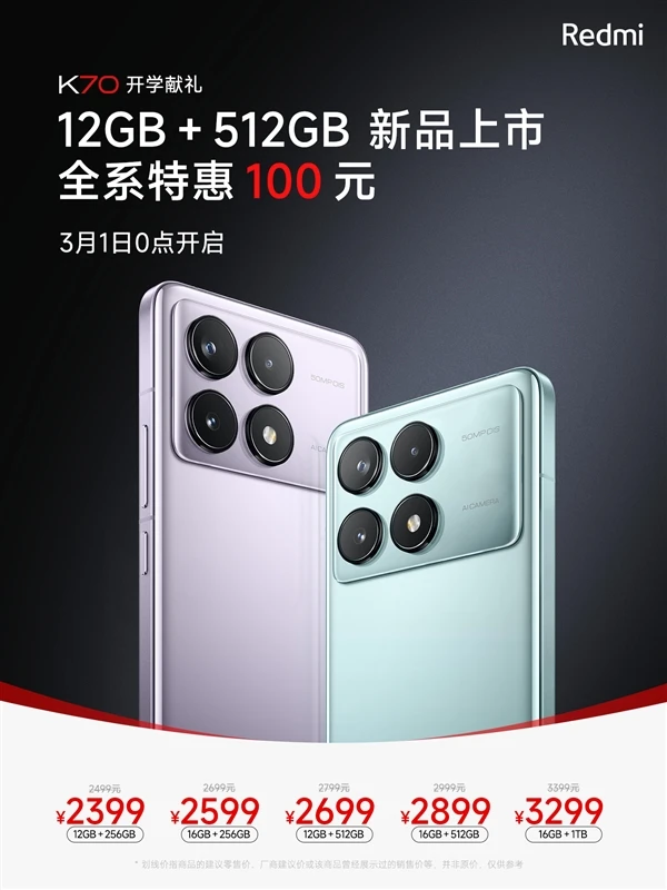 Redmi K70系列销量飙升，三月突破280万台，大容量新版首销优惠